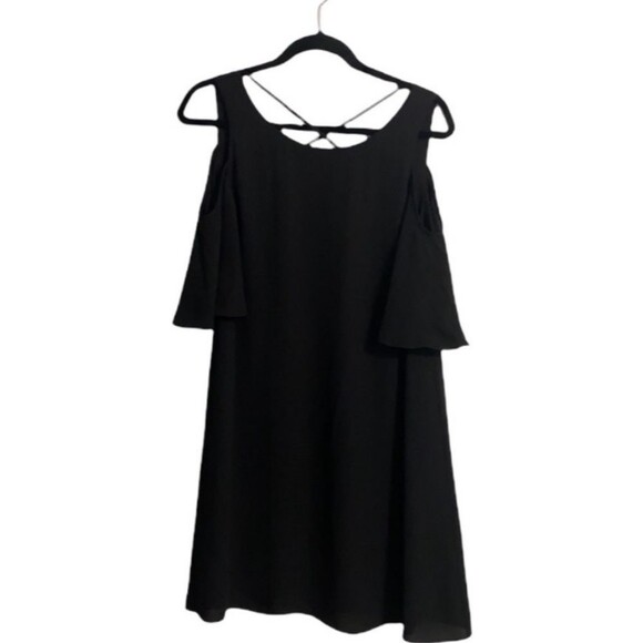 Chelsea 28 Black Flowy A Line Mini Dress Sheer Overlay Flared Sleeves Size S - Picture 6 of 7